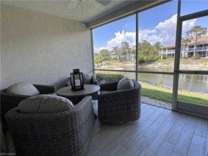 The patio area of a Naples, Florida, rental to relax on after spending the day out on a pontoon.